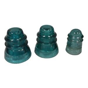 Set of 3 Vintage 1898 Hemingray 42 Heavy Clear Made In USA Blue Glass Insulators